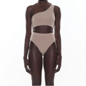Myra Swim Small One-Shoulder High-Waist Bikini Set in Grey